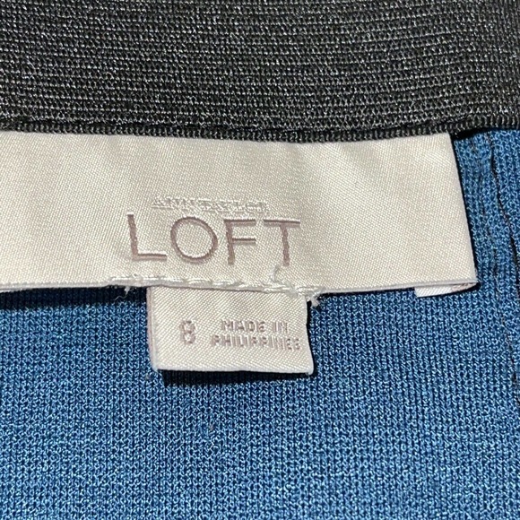 LOFT Ladies Skirt Black Cotton Over Blue Polyester Rayon Under Skirt Size 8 - Picture 4 of 5